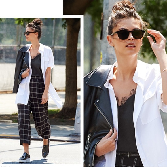 TIBI Salome Edie Plaid Culottes Virgin Wool Black & White Plaid Pants Size 4 - Picture 3 of 16